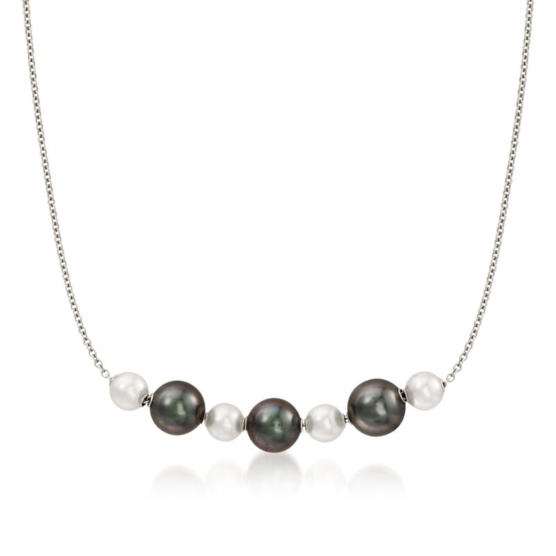 Mikimoto "Pearls in Motion" 7-10mm A+ Akoya and Black South Sea Pearl Necklace in 18kt White Gold image number 1