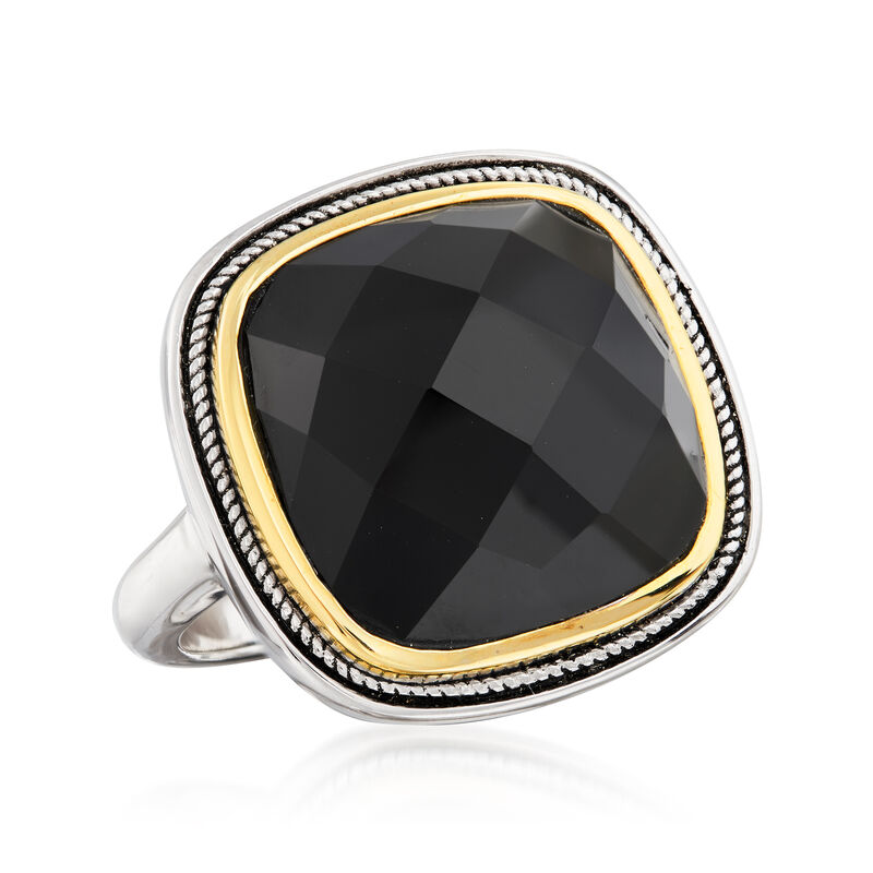 Black Agate Ring in Sterling Silver with 14kt Gold image number 3