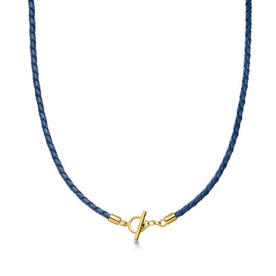 Italian Blue Leather Braided Toggle Necklace