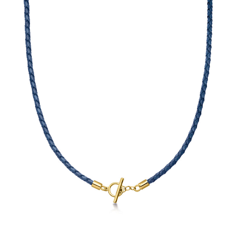 Italian Blue Leather Braided Toggle Necklace image number 0