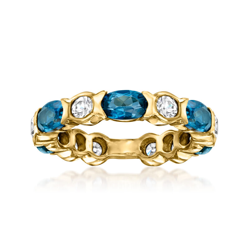 2.90 ct. t.w. London Blue Topaz and 1.30 ct. t.w. White Zircon Eternity Band in 18kt Gold Over Sterling. Size 7 image number 0