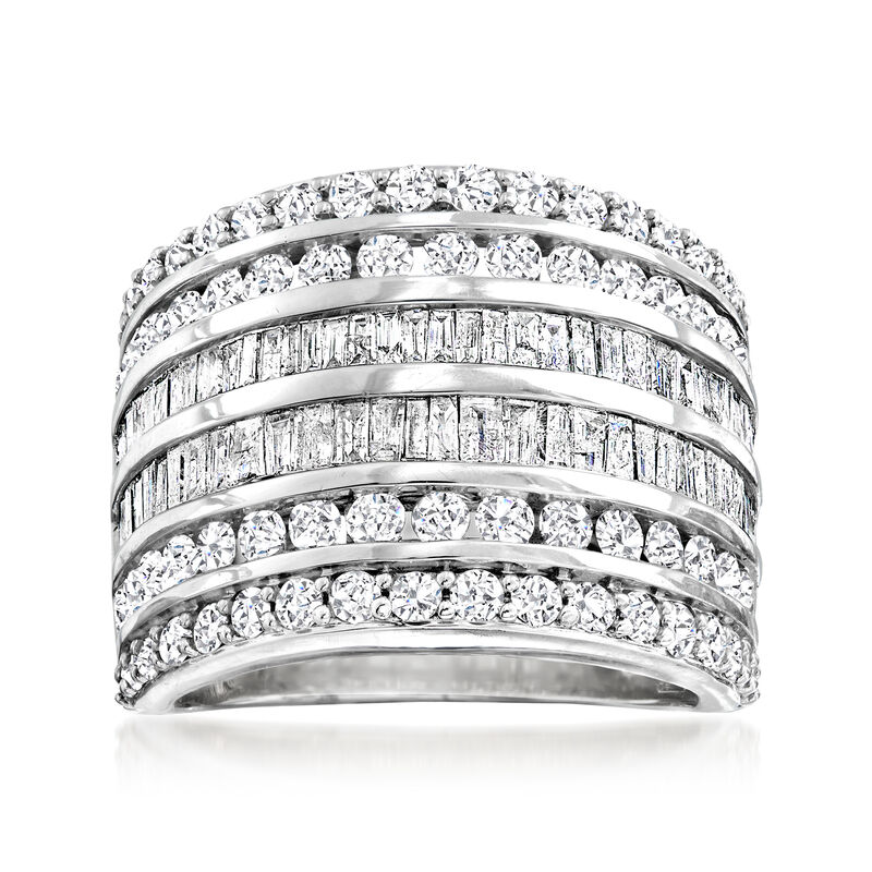 3.00 ct. t.w. Baguette and Round Diamond Multi-Row Ring in Sterling Silver image number 0