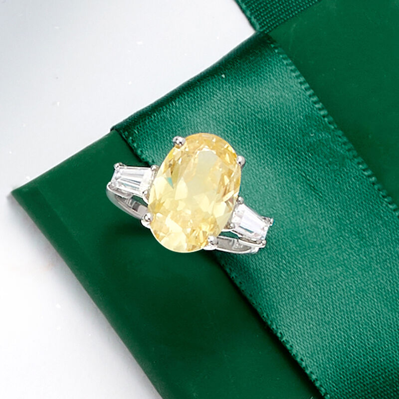 6.35 ct. t.w. Yellow and White CZ Ring in Sterling Silver image number 3