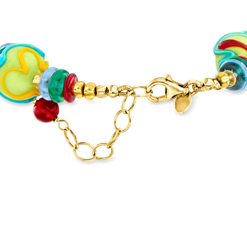 Italian Multicolored Murano Glass Bead Bracelet with 18kt Gold Over Sterling image number 2