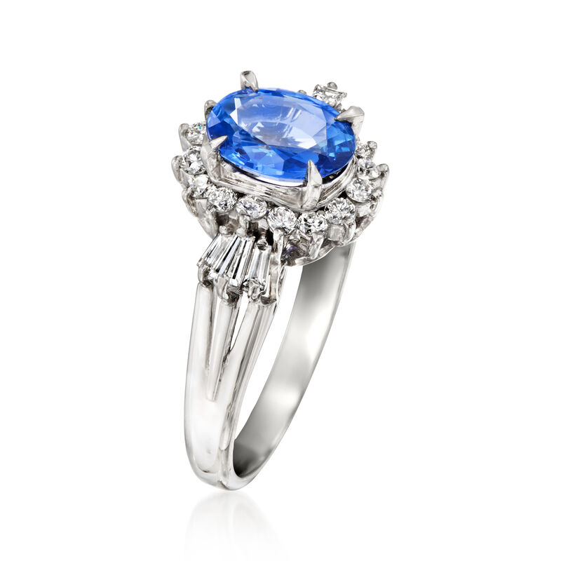 C. 2000 Vintage 1.28 Carat Sapphire Ring with .46 ct. t.w. Diamonds in Platinum. Size 6.5 image number 2