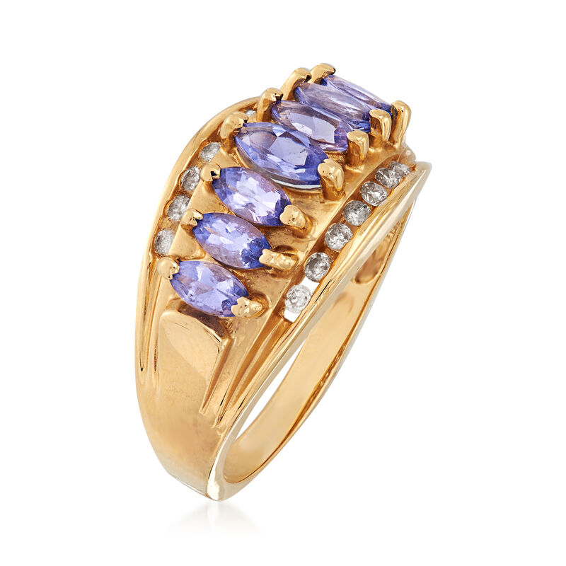 C. 1980 Vintage 1.00 ct. t.w. Tanzanite and .25 ct. t.w. Diamond Ring in 14kt Yellow Gold image number 2