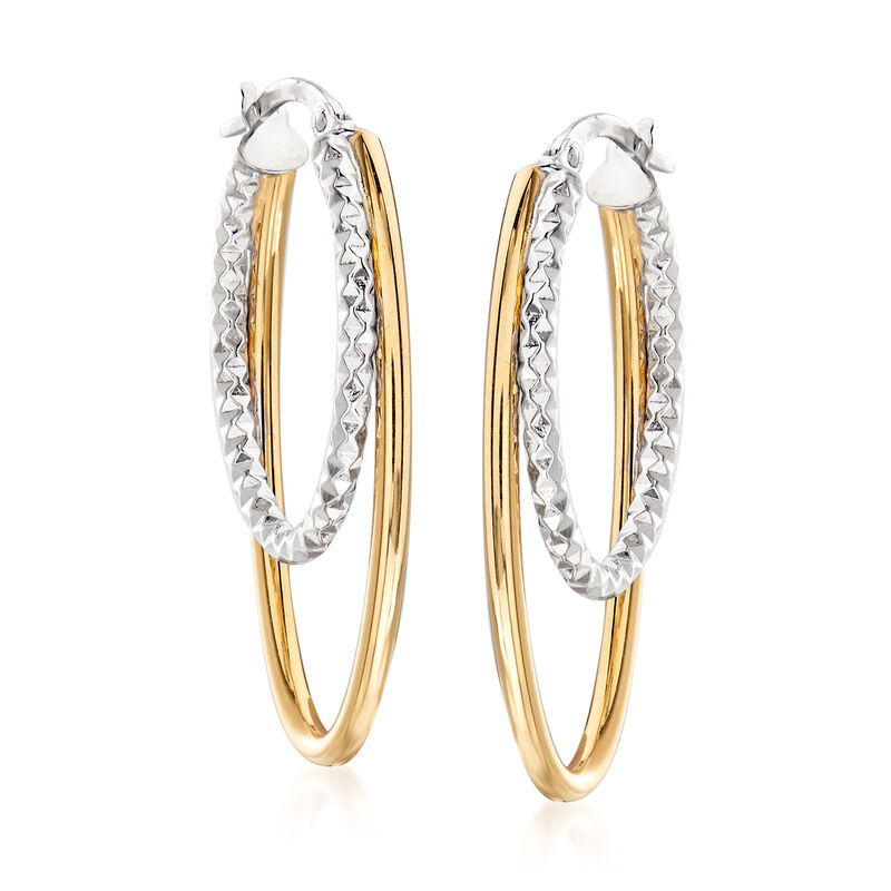 Italian 14kt Two-Tone Gold Double Hoop Earrings. 1 3/8&quot; image number 2