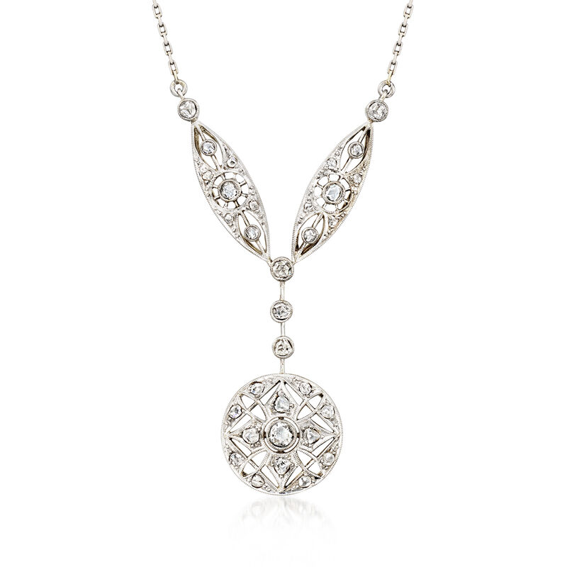 C. 1915 Vintage .75 ct. t.w. Diamond Filigree Drop Necklace in Platinum and 18kt Yellow Gold image number 0
