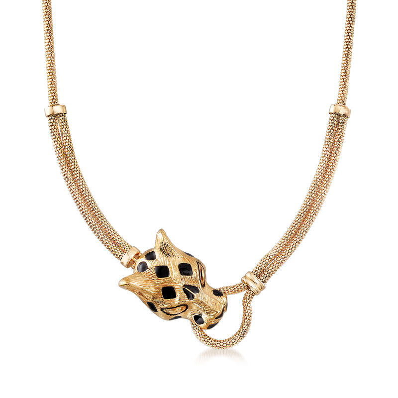 18kt Yellow Gold Black Enamel Panther Necklace image number 0