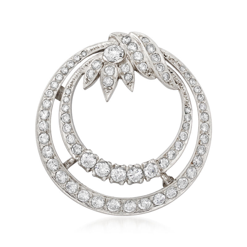 C. 1970 Vintage 1.85 ct. t.w. Diamond Double-Circle Pendant Necklace in Platinum image number 0