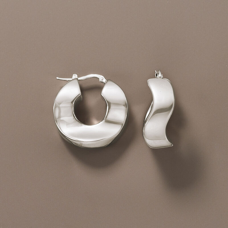 Italian Sterling Silver Wide Wavy Hoop Earrings image number 2