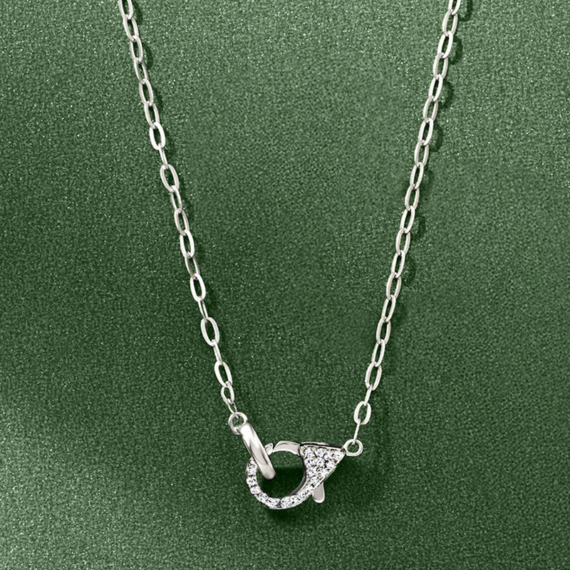 Sterling Silver Paper Clip Link Necklace with .16 ct. t.w. Diamond Lobster Clasp. 16&quot; image number 2