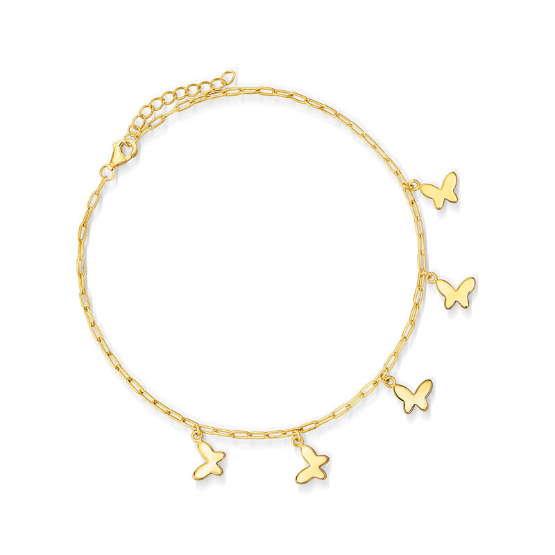 18kt Gold Over Sterling Paper Clip Link Butterfly Anklet image number 0