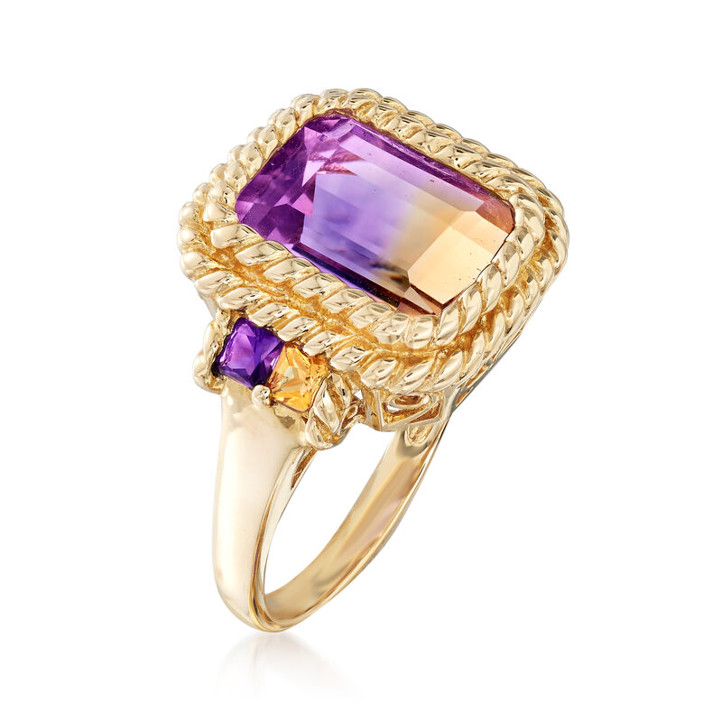 4.40 Carat Ametrine, .20 ct. t.w. Amethyst and .10 ct. t.w. Citrine Ring in 14kt Yellow Gold image number 2