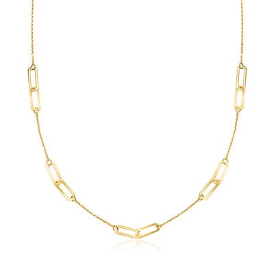 Italian 14kt Yellow Gold Paper Clip Link Station Necklace