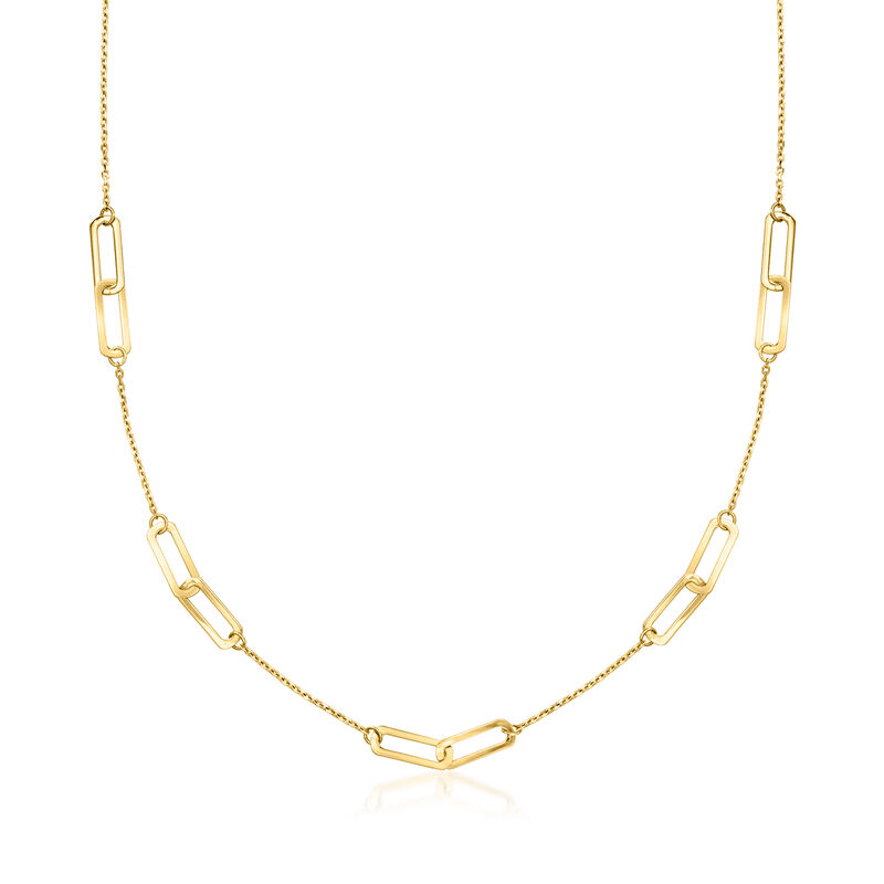 Italian 14kt Yellow Gold Paper Clip Link Station Necklace image number 0