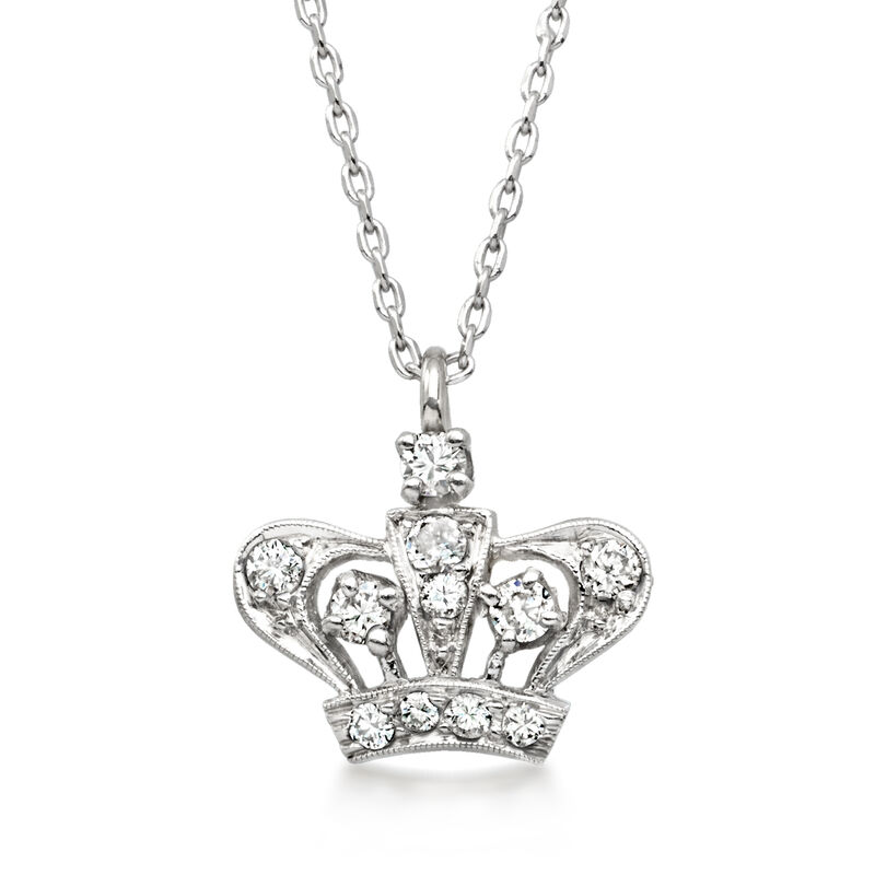 C. 1990 Vintage .30 ct. t.w. Diamond Crown Necklace in Platinum and 14kt White Gold. 18" image number 0