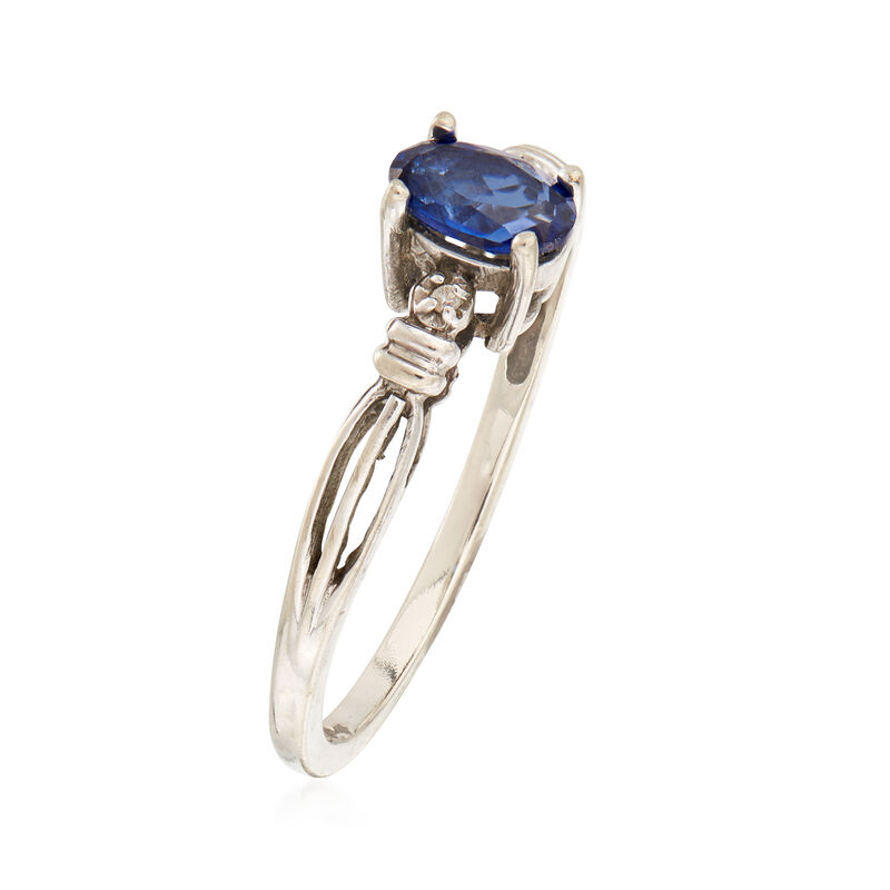 C. 1990 Vintage .55 Carat Sapphire Ring with Diamond Accents in 10kt White Gold. Size 7 image number 2