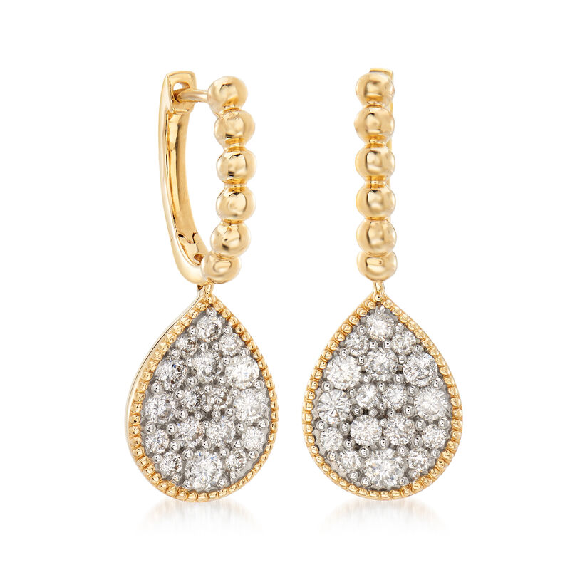 1.00 ct. t.w. Diamond Cluster Drop Earrings in 14kt Yellow Gold image number 2