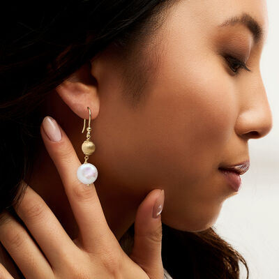 Italian 13-14mm Cultured Coin Pearl Beaded Drop Earrings in 18kt Gold Over Sterling