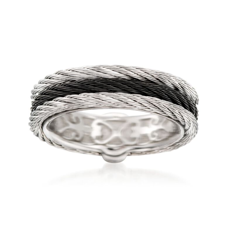 ALOR &quot;Noir&quot; Black and Gray Stainless Steel Cable Ring. Size 7 image number 0