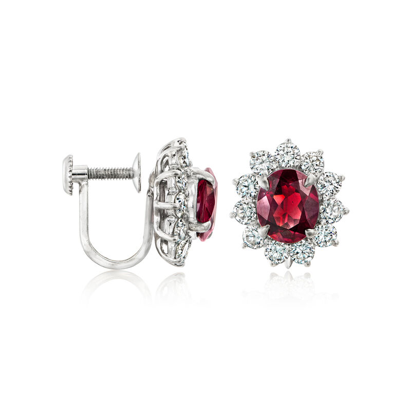 C. 1990 Vintage 1.32 ct. t.w. Garnet and 1.46 ct. t.w. Diamond Earrings in Platinum image number 2