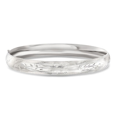 14kt White Gold Floral Bangle Bracelet