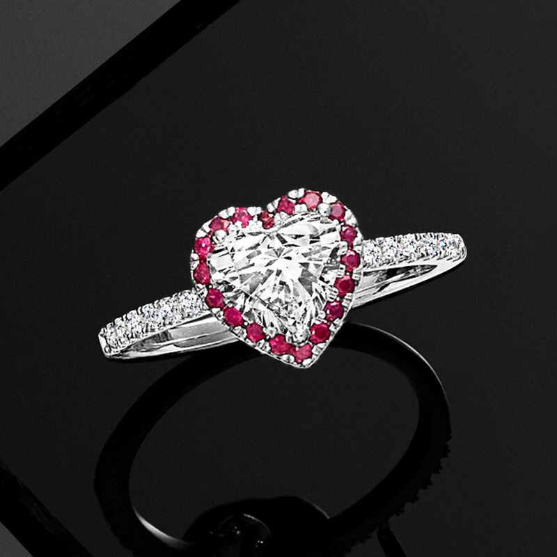 1.15 ct. t.w. Lab-Grown Diamond Heart Ring with .20 ct. t.w. Rubies in 14kt White Gold image number 4