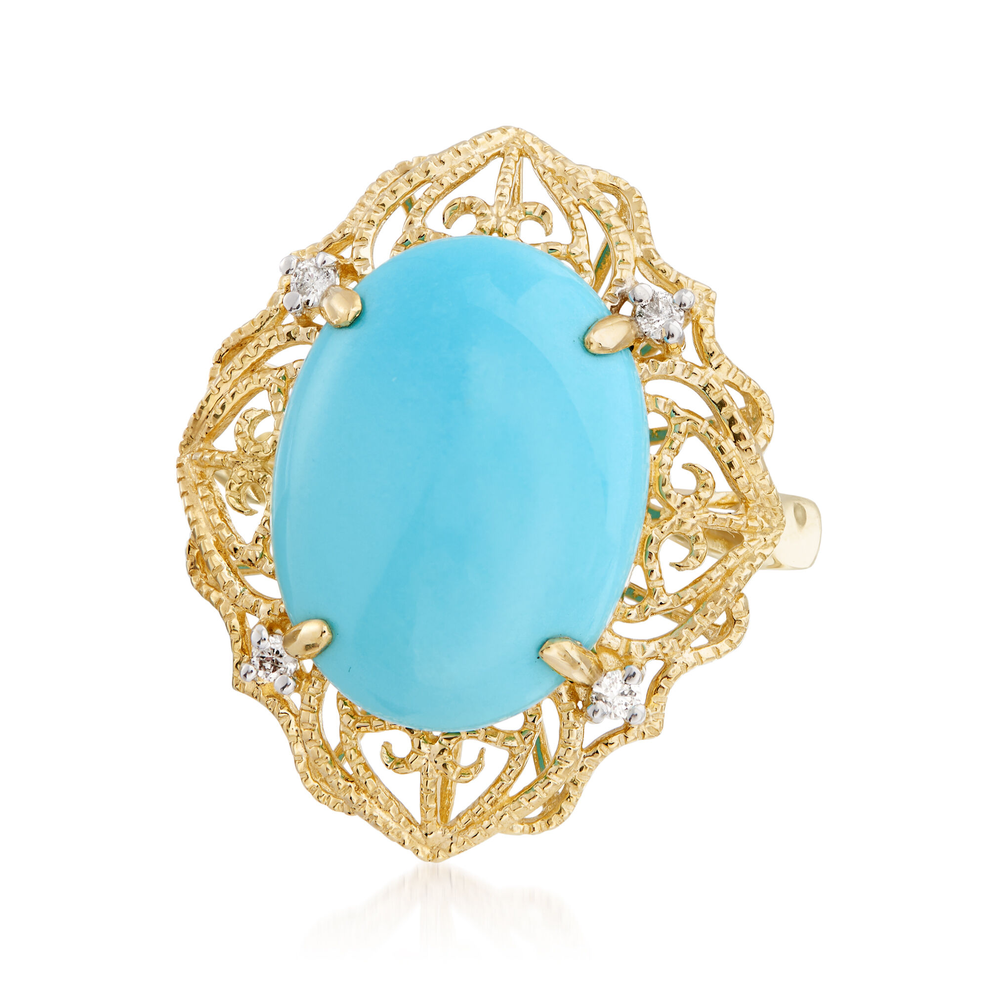 Sleeping Beauty Turquoise Filigree Ring with Diamond Accents in
