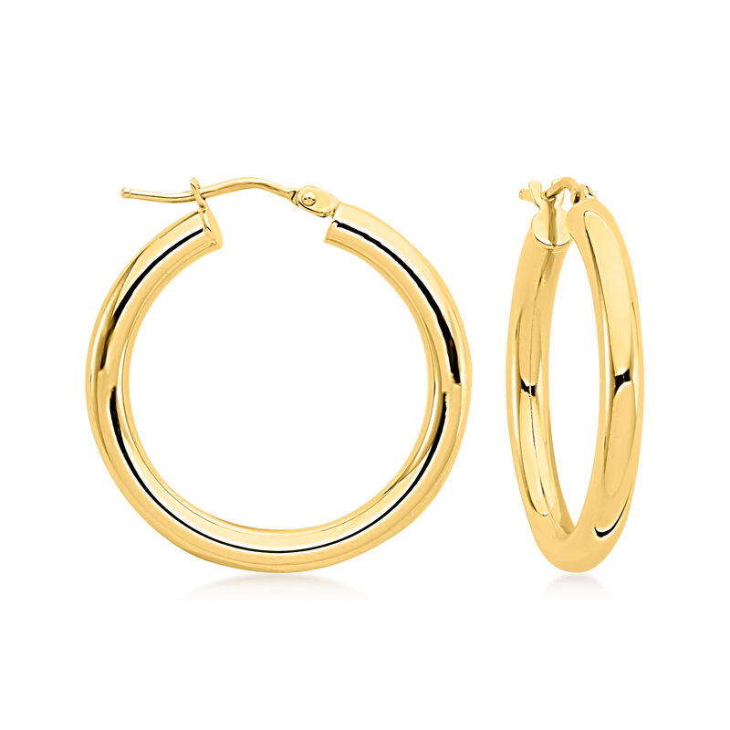 Italian 3mm 14kt Yellow Gold Hoop Earrings. 1&quot; image number 0