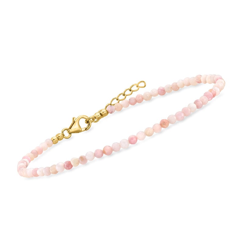 3-3.5mm Pink Opal Bead Anklet in 18kt Gold Over Sterling. 9" image number 2
