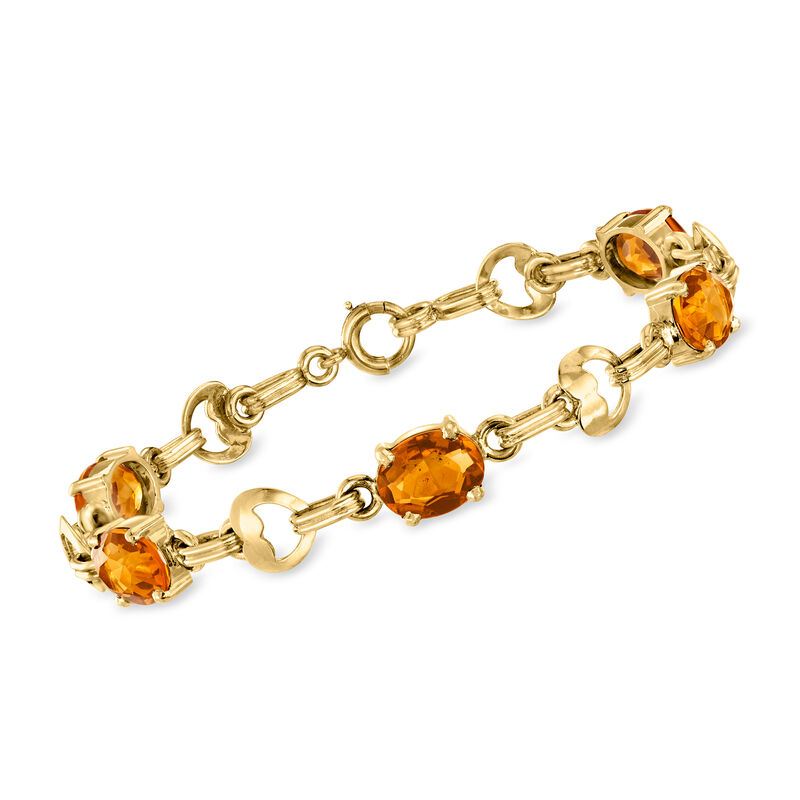 C. 1960 Vintage 8.25 ct. t.w. Citrine Link Bracelet in 14kt Yellow Gold. 7&quot; image number 0