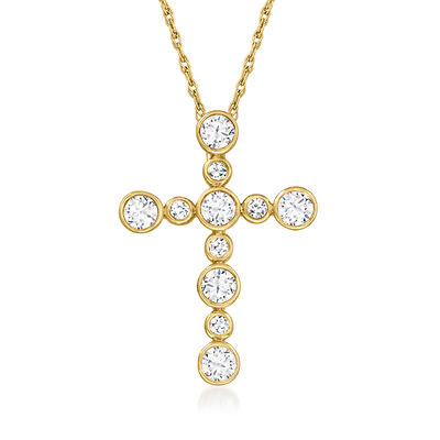 .50 ct. t.w. Bezel-Set Diamond Cross Pendant Necklace in 14kt Yellow Gold