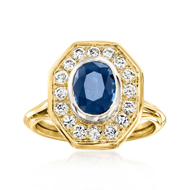 C. 1980 Vintage 2.00 Carat Sapphire and .55 ct. t.w. Diamond Ring in 14kt Yellow Gold. Size 6.25 image number 0