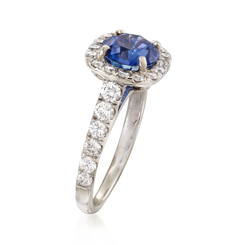 C. 1990 Vintage 1.50 Carat Sapphire and .85 ct. t.w. Diamond Ring in 14kt White Gold image number 2