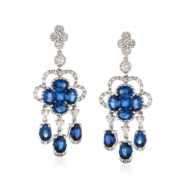 Gregg Ruth 3.00 ct. t.w. Sapphire and .70 ct. t.w. Diamond Chandelier Earrings in 18kt White Gold image number 0