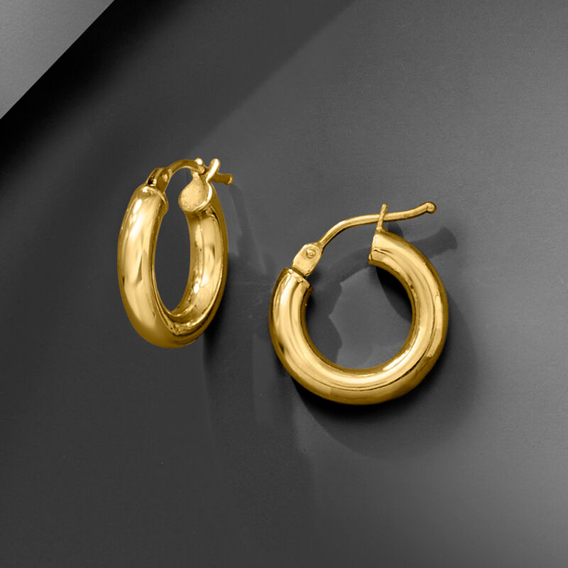 Italian 3mm 18kt Yellow Gold Huggie Hoop Earrings. 1/2" image number 2