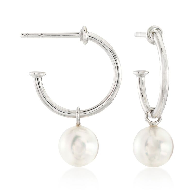 Mikimoto &quot;Classic&quot; 7mm A+ Akoya Pearl C-Hoop Drop Earrings in 18kt White Gold image number 0
