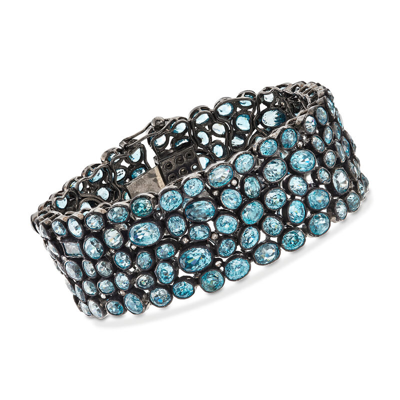 100.00 ct. t.w. Blue Zircon and 1.10 ct. t.w. Brown Diamond Bracelet in Sterling Silver image number 0