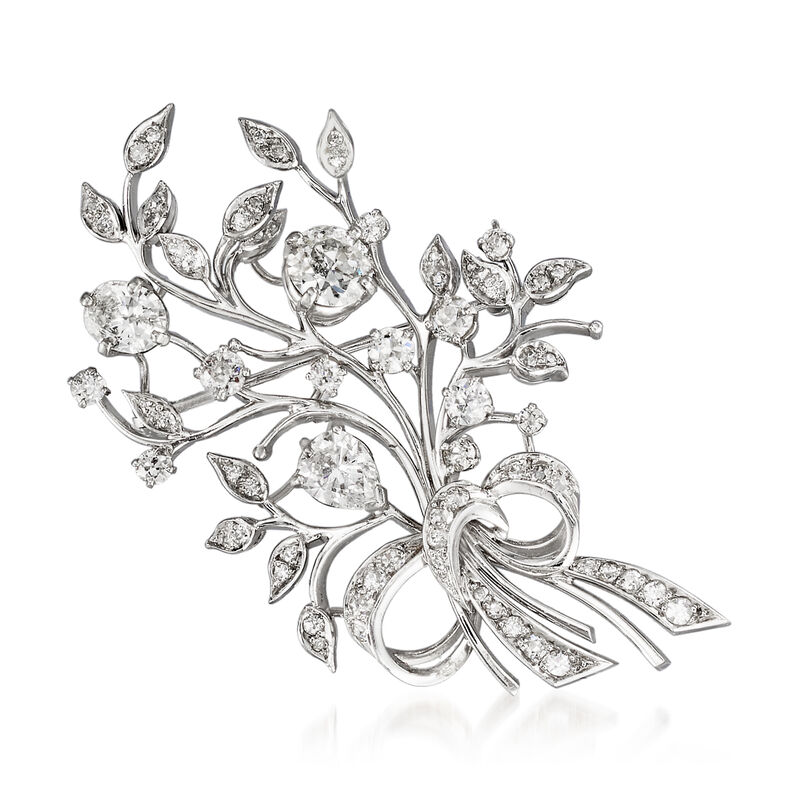 C. 1970 Vintage 3.65 ct. t.w. Diamond Floral Bouquet Pin in Platinum image number 0