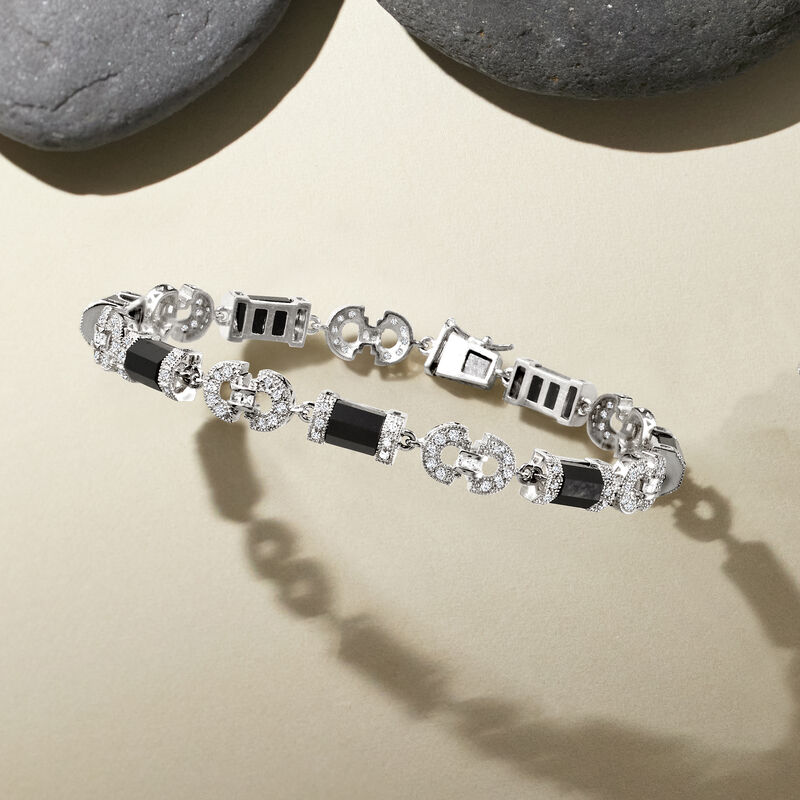 Black Agate and 1.60 ct. t.w. White Topaz Bracelet in Sterling Silver image number 2