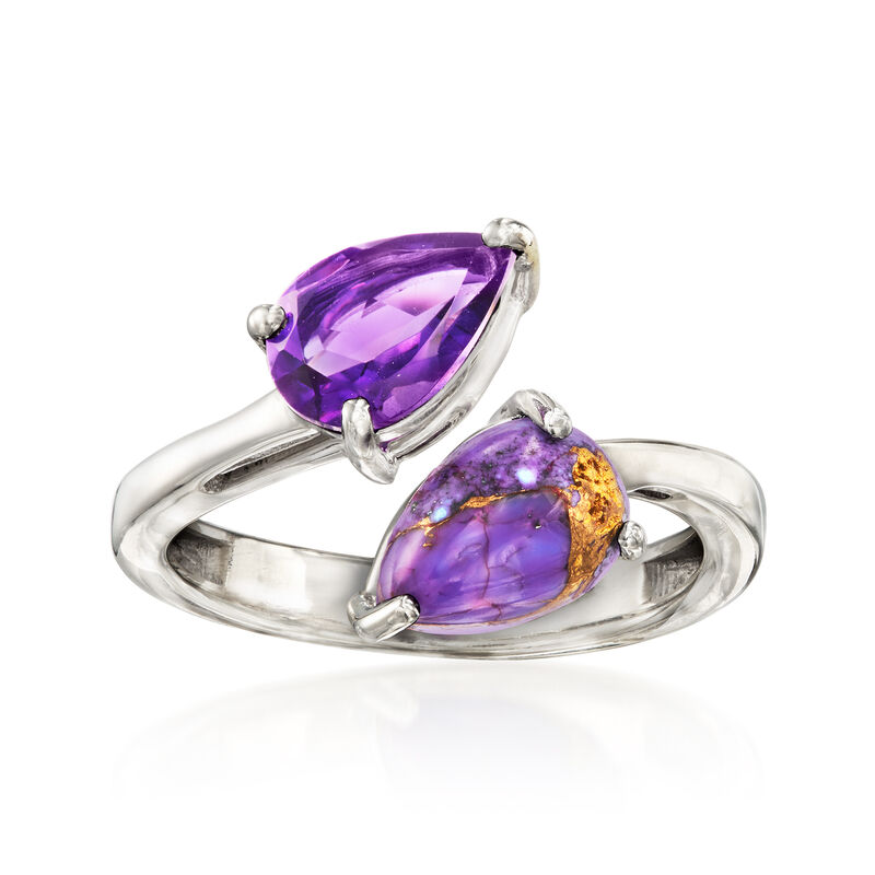 Purple Turquoise and 1.20 Carat Amethyst Bypass Ring in Sterling Silver image number 0