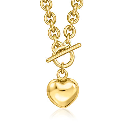 Italian 14kt Yellow Gold-Plated Heart Toggle Necklace