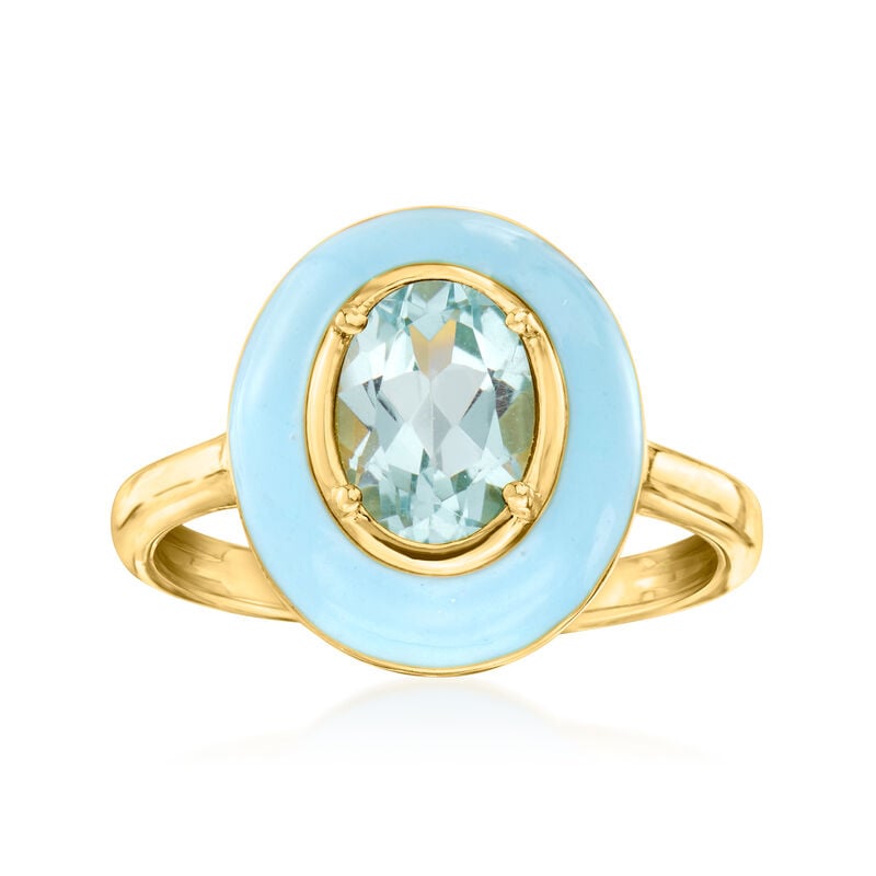 1.40 Carat Sky Blue Topaz Ring with Pastel Blue Enamel in 18kt Gold Over Sterling image number 0