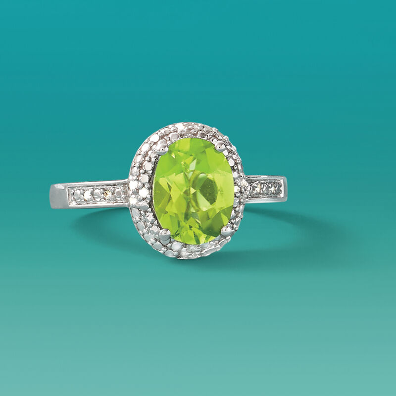 1.60 Carat Peridot Ring with Diamonds in Sterling Silver image number 3