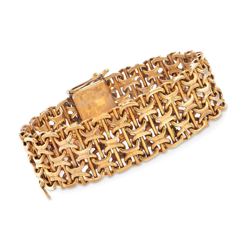 C. 1970 Vintage 18kt Yellow Gold Wide Basketweave Bracelet image number 0