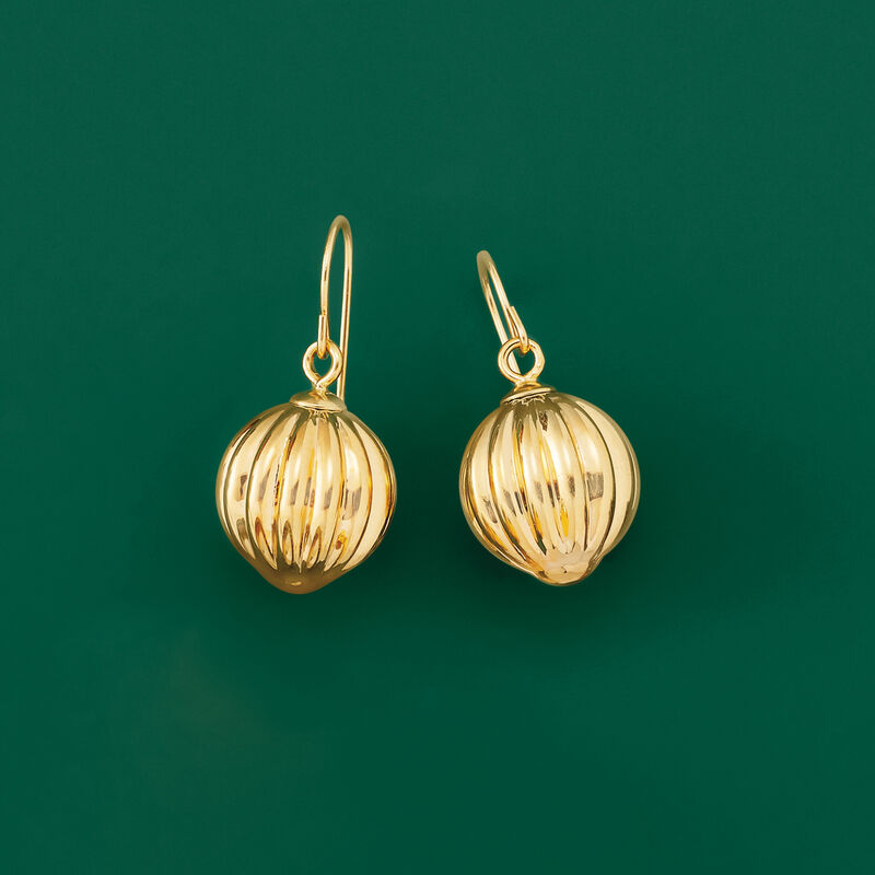 Italian Andiamo 14kt Yellow Gold Over Resin Fluted Ball Drop Earrings  image number 2