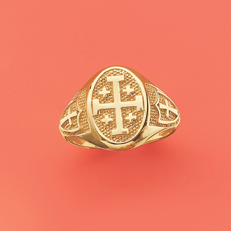 14kt Yellow Gold Multi-Cross Signet Ring image number 3