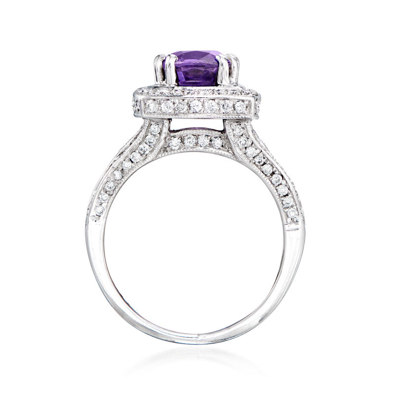 C. 1990 Vintage 1.52 Carat Purple Sapphire and 1.00 ct. t.w. Diamond Ring in 14kt White Gold. Size 5.25 image number 3