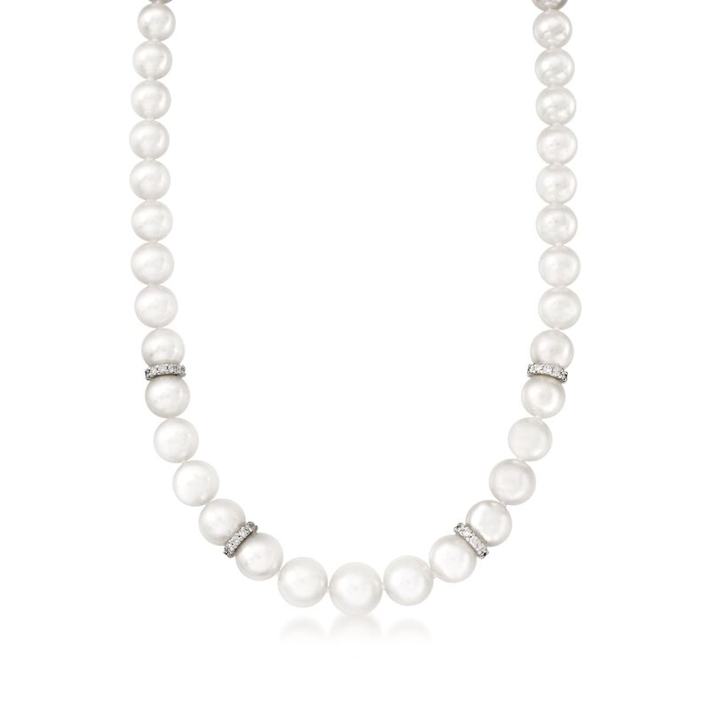 Mikimoto 7-9mm A1 Akoya Pearl Graduated Necklace with Diamonds and 18kt White Gold. 18&quot; image number 0
